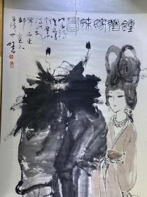 包邮：中央文史馆书画院研究员，广州市美协副主席 李晓白 国画作品《钟馗嫁妹图》尺寸135厘米Ｘ66厘米