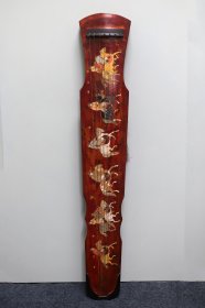 珍藏木胎漆器彩绘醉归图镶点贝壳民族古琴乐器 长121厘米 宽19厘米 厚10厘米
