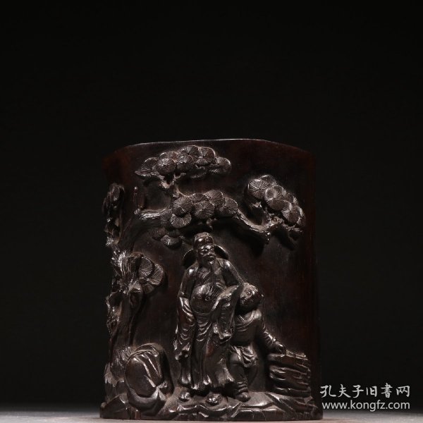 清 紫檀人物故事笔筒