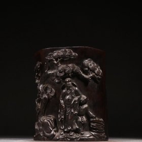 清 紫檀人物故事笔筒