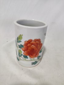 怀旧民俗老物件民国手绘寄托款花卉笔筒家居客厅博古架摆设收藏佳品不多见