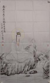 保真书画，烟台大学教授，中国美协会员，李鸣《南无大慈大悲观世音菩萨》纸本画心，尺寸：114.5*69.5