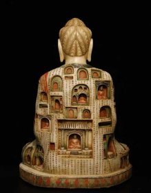 （议价） 唐汉白玉彩绘大佛雕刻石窟楼阁高106cm宽77cm厚50cm