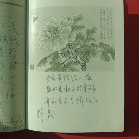 漆皮精装1964年日记本，三友（五原县奖给男子乒乓球双打第一名，内书写观后观和学习心得，内有徐悲鸿，于非阁，吴昌硕等大师名画插图，每员下角有小型连环画）