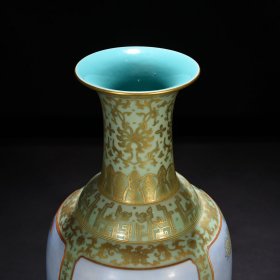 旧藏 清乾隆粉青釉珐琅彩描金西洋人物纹瓶 45*23厘米