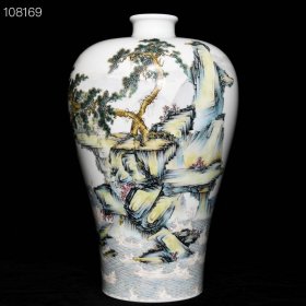 清雍正粉彩福山寿海纹梅瓶古董收藏瓷器