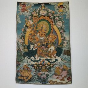 西藏密宗佛像 丝绸绣 尼泊尔唐卡金丝刺绣 财宝天王 黄财神像挂画