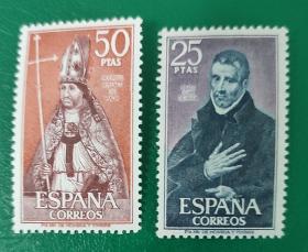 西班牙邮票 1970年名人 2全新