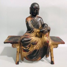 明代旧藏老铜鎏金板凳佛人物摆件
