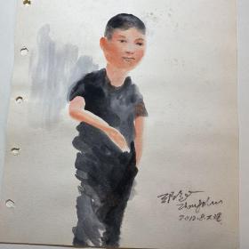 张念（中国当代著名行为艺术家，“85新潮”画家 ）画稿《少年 手插口袋》36*26公分，落款“张念ZHANGNIAN 2012大理”H1033
