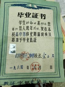 1964年武汉市第十二中学毕业证