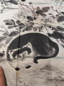 杜述贤六尺国画牡丹猫石图一幅【可能是民国】
