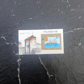 GB25外国邮票古巴 1988年 芬兰邮展 国旗 城堡 船 小型张 盖销 1全