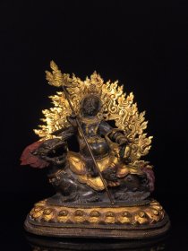 铜鎏金财宝天王佛像，尺寸宽22cm高30cm厚13cm，重4.3公斤
