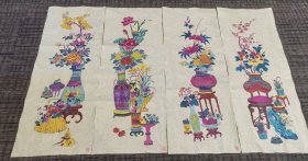 杨家埠年画《博古花卉四条屏》