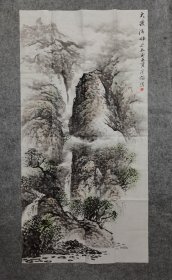 旧国画软片 杨老国画山水 大渡河畔之五 手绘原稿真迹（画心软片尺寸136*69厘米）