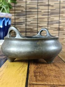 古董  古玩收藏   铜器   精品铜香炉  尺寸长宽高:15/15/8.5厘米，重量:3.2斤