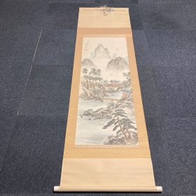 日本画，绢本山水风景图。