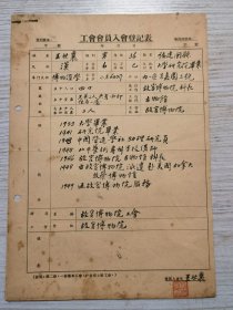 王世襄先生1949年 “工会会员入会登记表 ”“入会志愿书”各一页 毛笔填写 记录了先生的简介履历 有印章