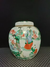 康熙五彩人物故事纹盖罐