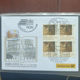 F1818外国信封 09年罗马国际邮展纪念封 贴德国2009年欧元邮票 历史学家 文学家 戈尔曼诞辰100周年 1全 四方联