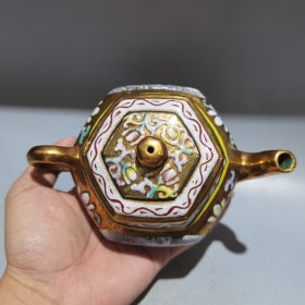 旧藏紫砂壶描金六方彩绘壶中国宜兴精工班