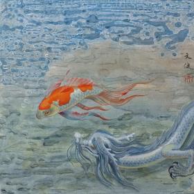 吳文健 魚 作品 可合影，新作現(xiàn)作40CM小品，外框尺寸68?68CM，帶裝裱發(fā)貨