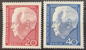 德国邮票西柏林 1967年 吕贝克再次当选总统 雕刻版 2全