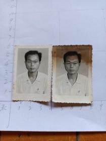 中国人民解放军 家庭相册保存军人照片 50年代老照片  男青年艺术照片  两张合售