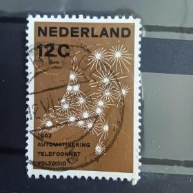 bh02外国邮票荷兰1962电话网络自动化 信销 1枚 不全 邮戳随机