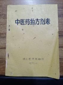 中医药物方剂表 （早期油印本 ）1970
