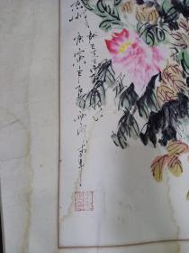 大幅手绘画（花开富贵）朱云何画，画心166 x 83