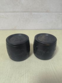 天津制罐名家罐子郭——墨色龙纹蟋蟀配罐一对，全品，明火桃红洞！
