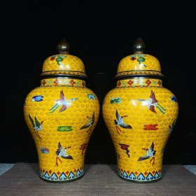 景泰蓝铜胎掐丝珐琅将军罐一对，高37.5厘米，宽19厘米，一对重6608克