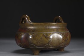 明 铜胎瓜棱形冲天耳炉