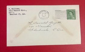 实寄封：19620521 加拿大邮政邮资封一枚