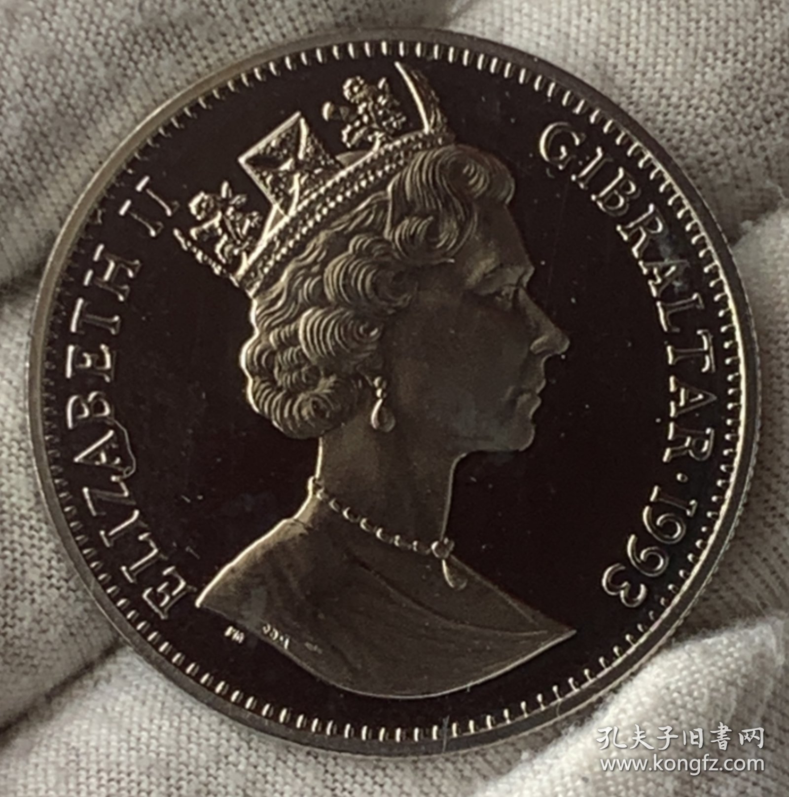 英属直布罗陀1993年2.8埃居(2镑)克朗型纪念币 英法海底隧道开通 铜镍 38mm