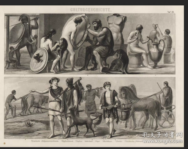 1878年德国钢版画古希腊人生活习俗