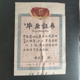 1963年山西省黎城县毕业证书