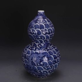 清青花手绘海水龙纹葫芦瓶