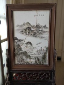 民国瓷板画张晓耕作品《田苑荷*》畊同耕字，品如图应该是1.8尺的