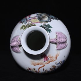 旧藏 清乾隆珐琅彩描金水漫金山人物故事纹福耳瓶 高31.8×20厘米