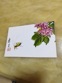 潘天寿绘画小品（印刷品）恭贺新禧贺年卡“中国建设杂志社”印制，左下角印有英文：Painting by Pan Tianshou(1897-1971)。印制精美小品趣味。