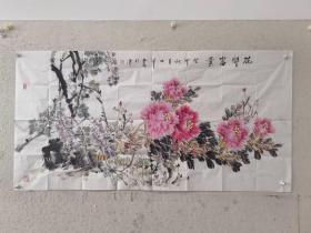 【终身保真字画，得自画家本人】田军137X68cm！2
1963年生，1988年毕业于天津美院师范系中国画专业、2004年天津美院中国画研究生毕业。天津市美术家协会会员，现为天津职业大学艺术工程学院副教授，教研室主任，天津职业大学艺术工程学院副教授，天津市美术家协会会员刘奎龄绘画研究院理事。2011年中国画作品《辛卯迎春》获全国生肖大赛金兔奖、2013年《风雨情怀》获天津市高校美术作品一等奖