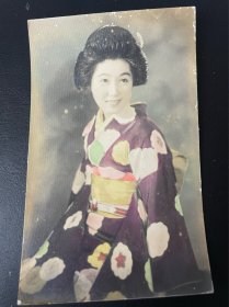 民国彩色日本美女影星水户光子照片，长13.5厘米，包老包真。