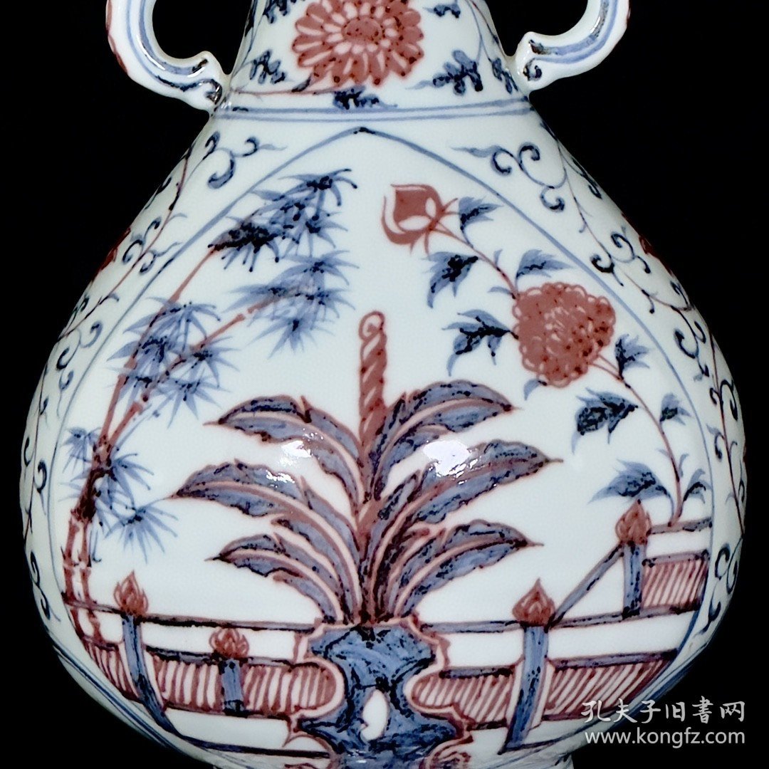 明洪武青花釉里红芭蕉象耳瓶 35/20厘米