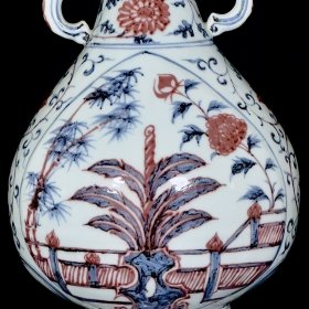 明洪武青花釉里红芭蕉象耳瓶 35/20厘米