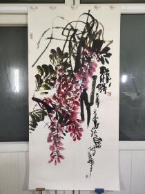 著名画家韩青，阿青作品，画尺寸137x69㎝厘米，保老保真