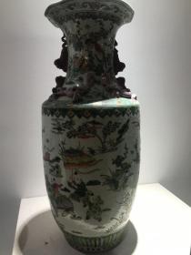 光绪人物故事广彩花瓶一个古董古玩收藏品