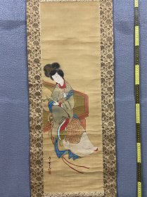 岸岱，清代中期日本岸派名家，工笔矿彩仕女画《李清照酴醾春去图》